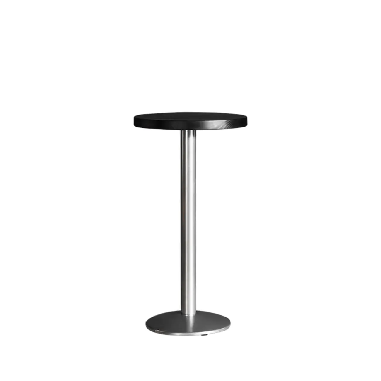 Modern Black Round Wooden Silver Metal Pedestal Bar Tables