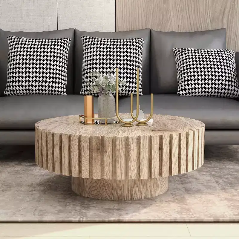 MAYEERTY 31.4 inch Round Minimalist Circular Coffee Table with Natural Wood Texture for Living Room Study Rooms Offices Brown