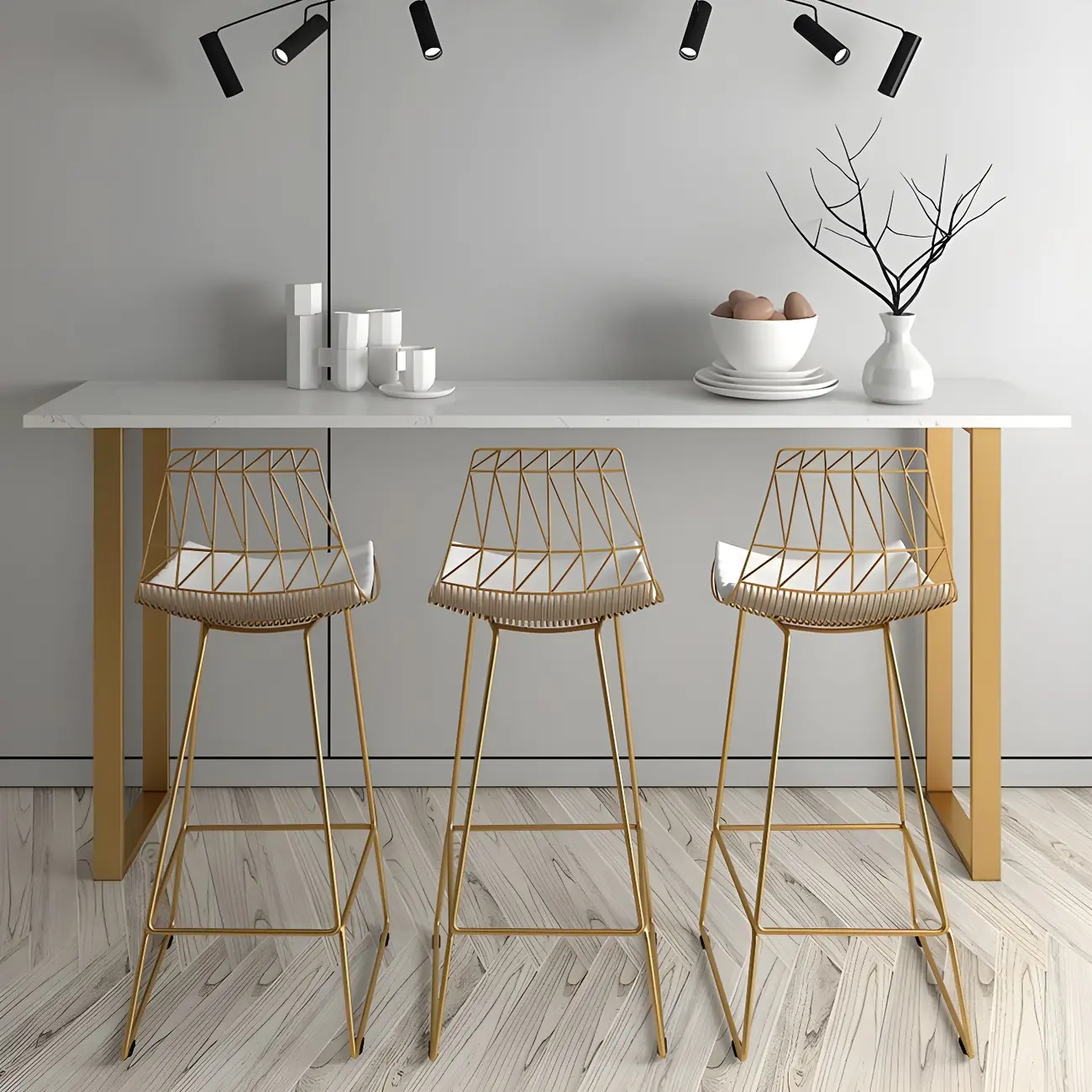 Black Rectangle Marble Tall Bar Table Gold Base