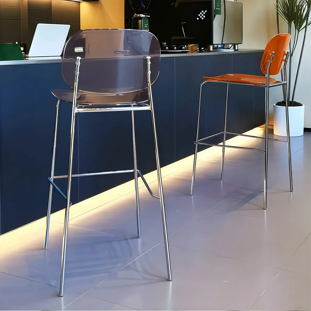 Modern Metal Counter Height Acrylic Bar Stools