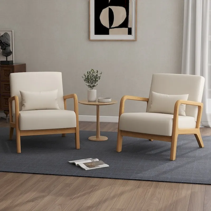 2 Set Upholstered Lounge Arm Chair with Pillow - Set of 2