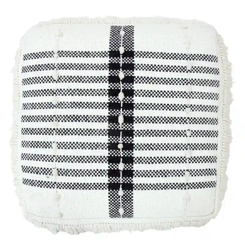 18-Inch White 100% Cotton Ottoman – Decorative & Functional Accent Seat