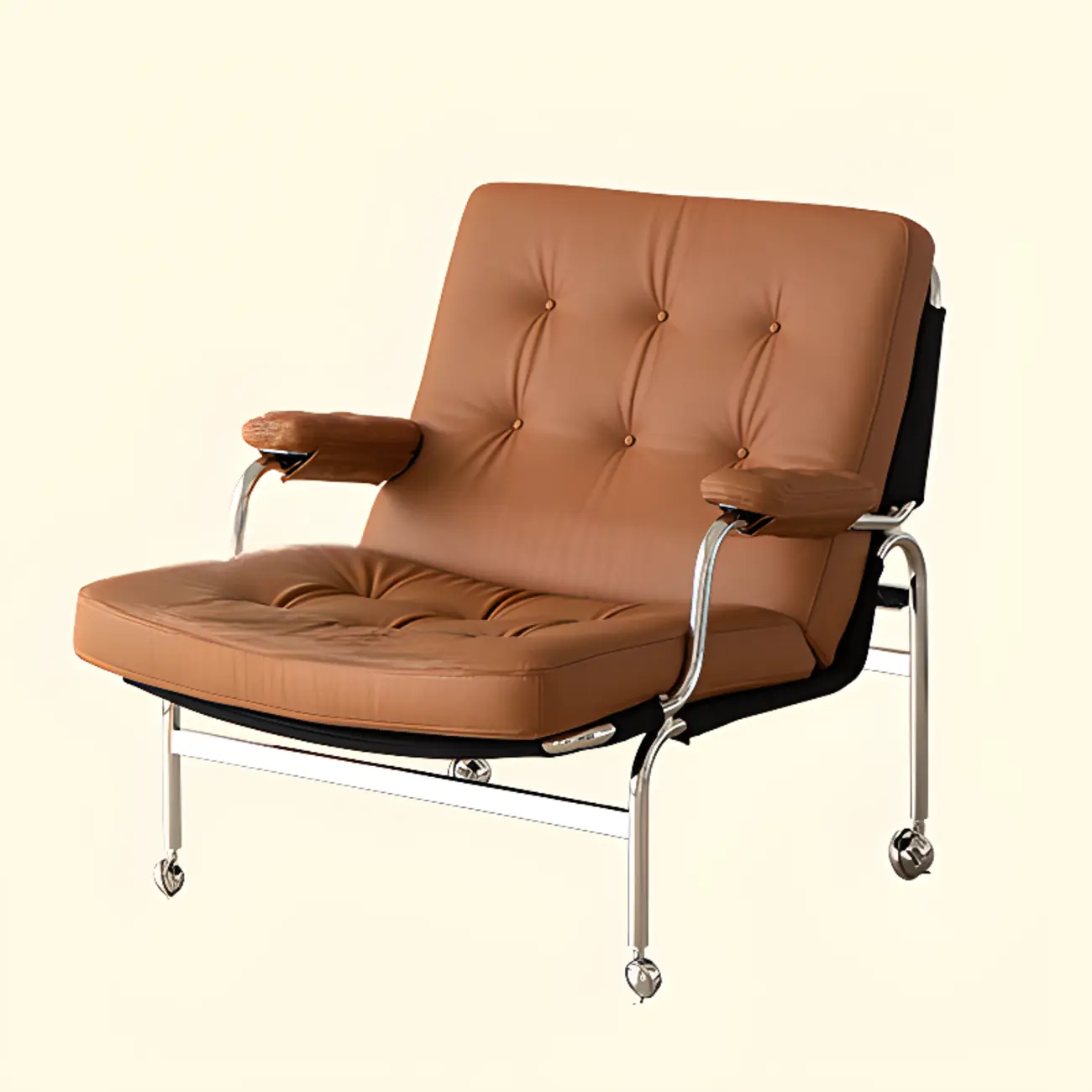 Mid Century Modern Leather Accent Chair with Casters