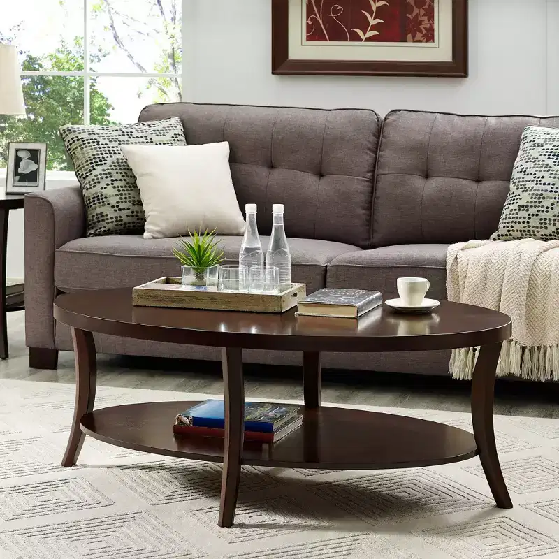 GDFStudio Adriano Modern Oval Wooden 2-Tier Coffee Table with Underneath Shelf