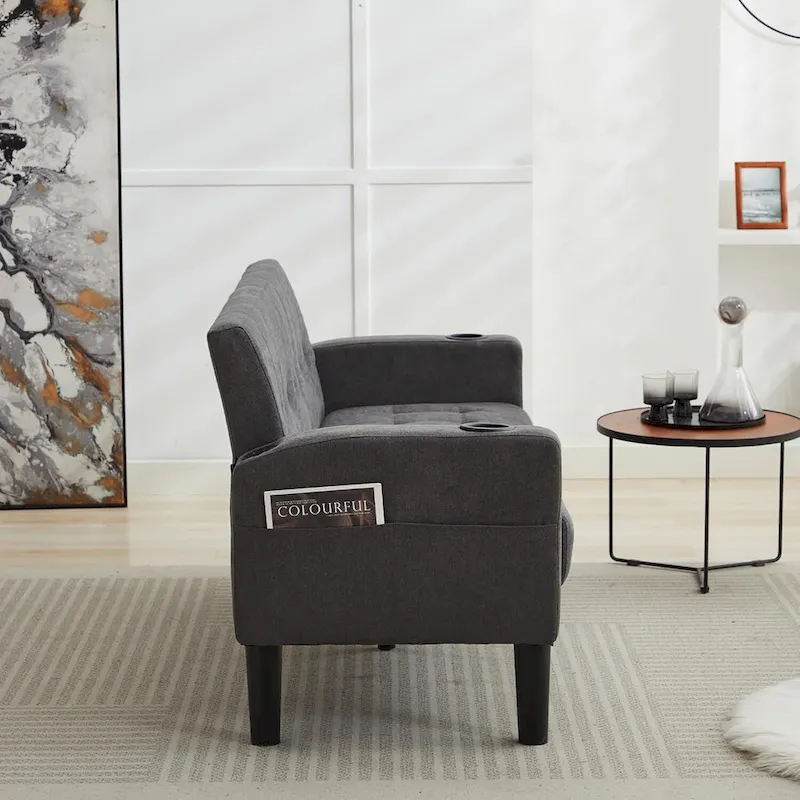 62 Inch Linen Upholstered Modern Loveseat Sofa