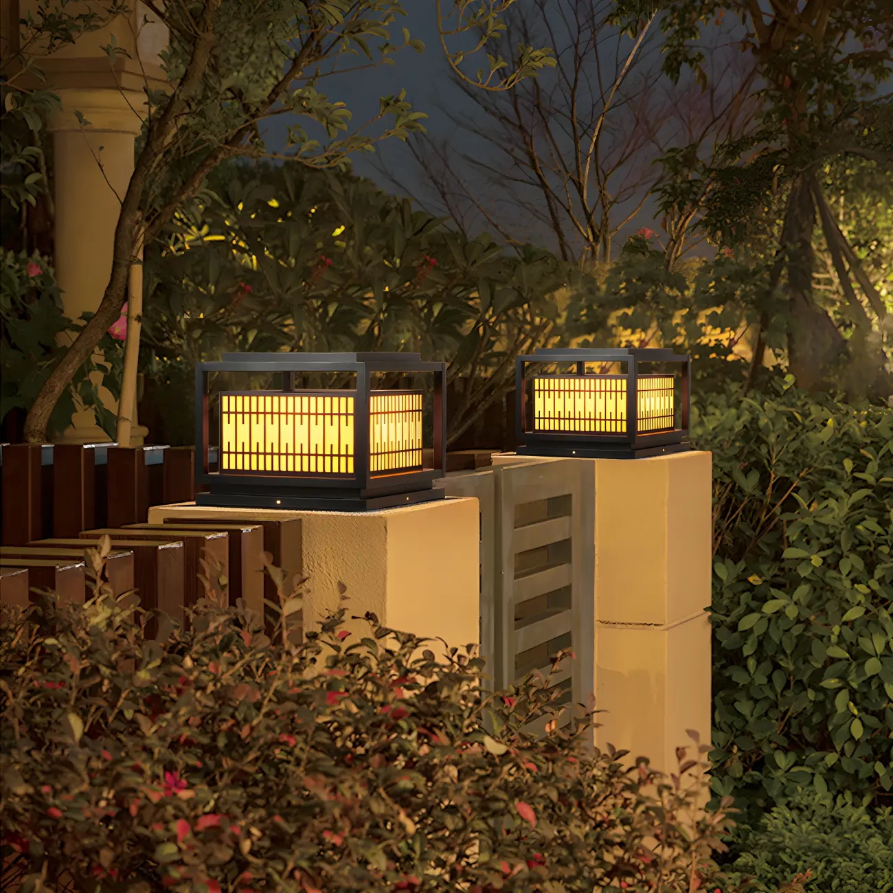 Black Metal Rectangle Lantern Design Post Cap Light