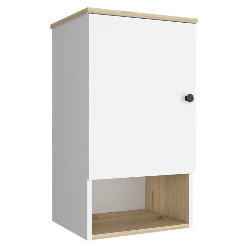 Medicine Cabinet , Two Internal Shelves, Light Oak / White Finish