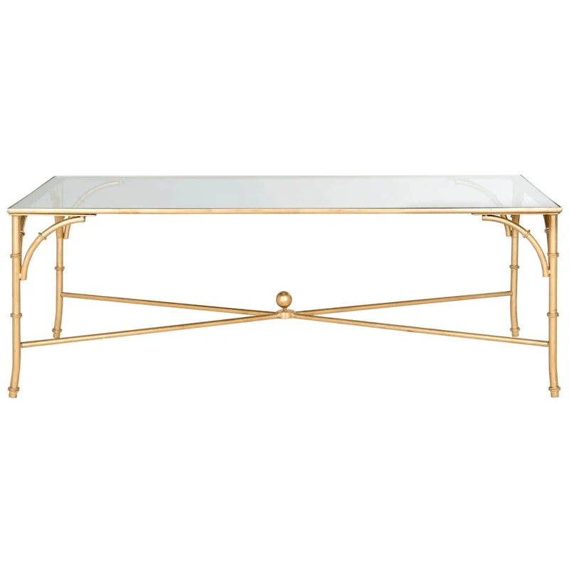 Gold Iron Faux Bamboo Coffee Table with Glass Top, 50