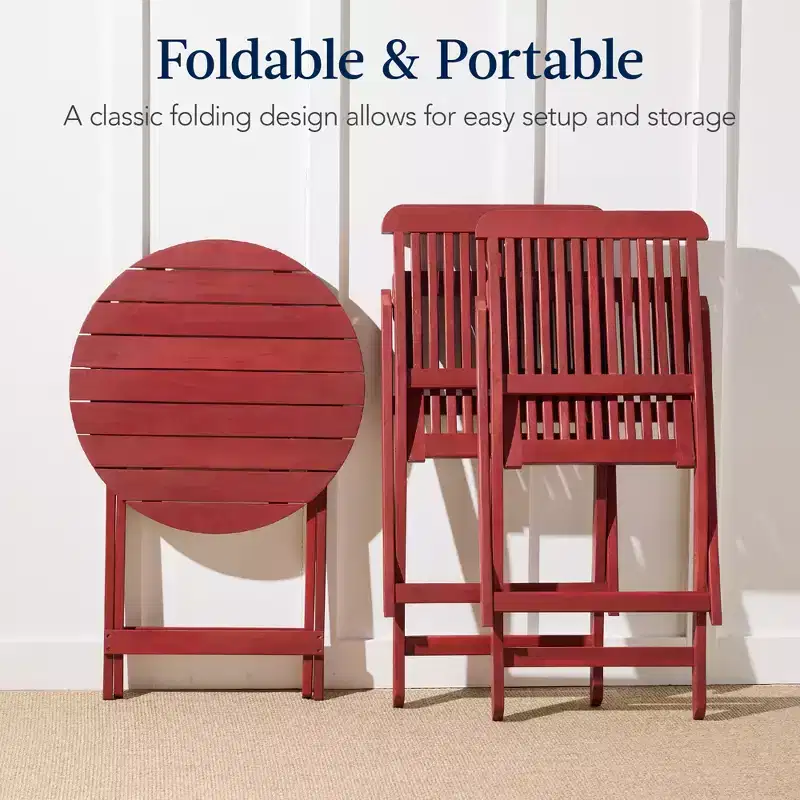 Best Choice Products 3-Piece Acacia Wood Bistro Set, Folding Patio Furniture w/ 2 Chairs, Table