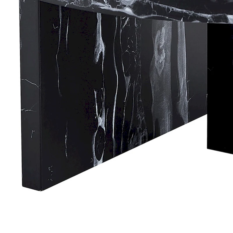 Modern Stylish Wooden Round Coffee Table with Imitation Marble Veneer Surface