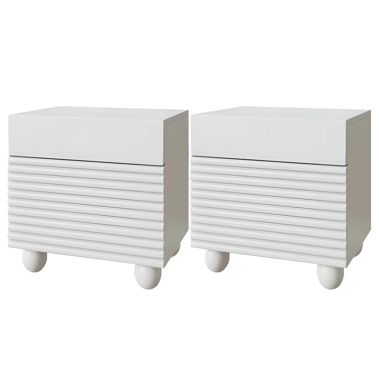 Narrow Cubic 2-Drawer Wood Small Bedside Table