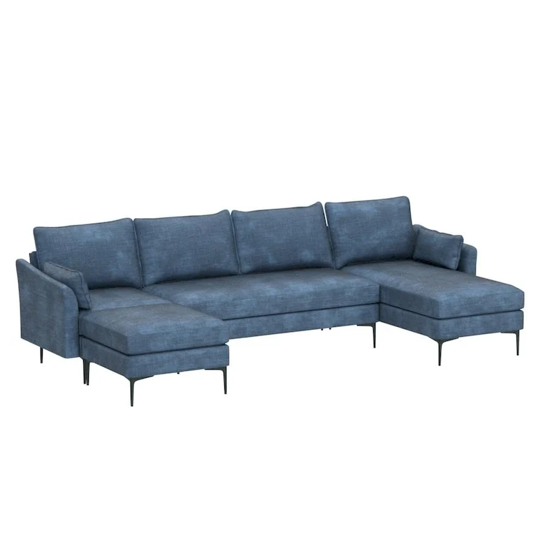 U-Shaped 6-Seat Sectional Sofa, Reversible Sleeper in Modern Chenille Design, with Chaise Lounge and Ottoman