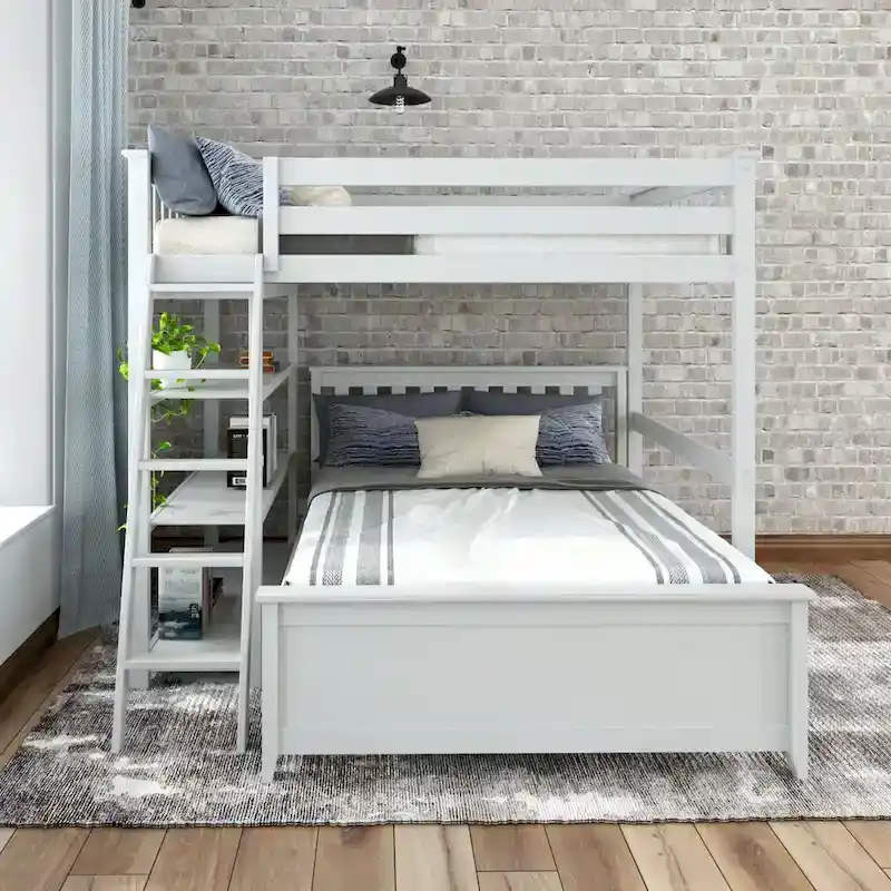 Plank and Beam L-Shaped Full over Full Bunk Bed with Bookcase