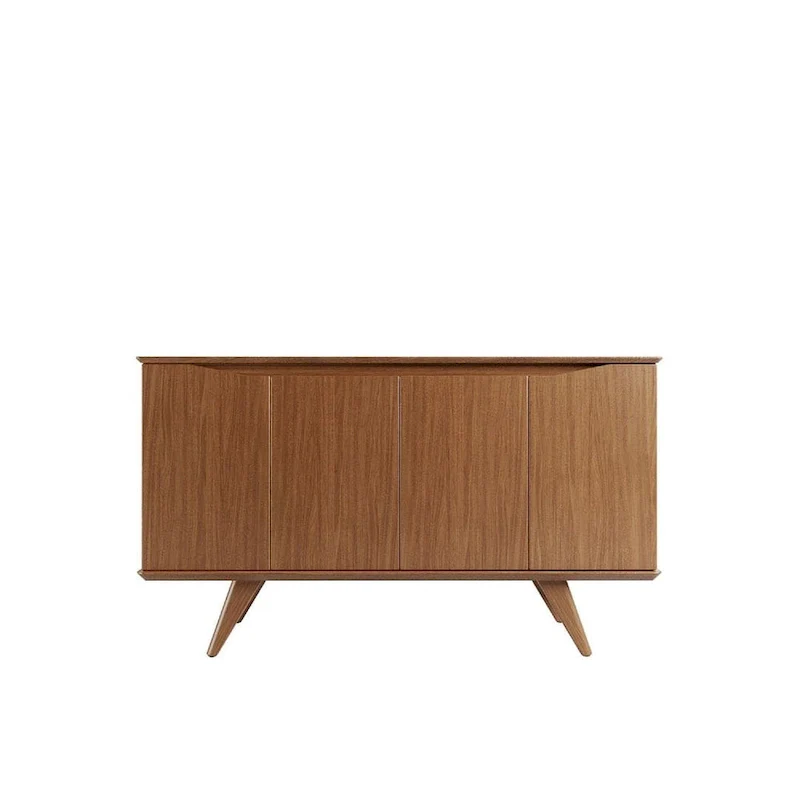 Mid-Century Modern Sideboard – White Matte / Black / Maple Cream, 4-Door