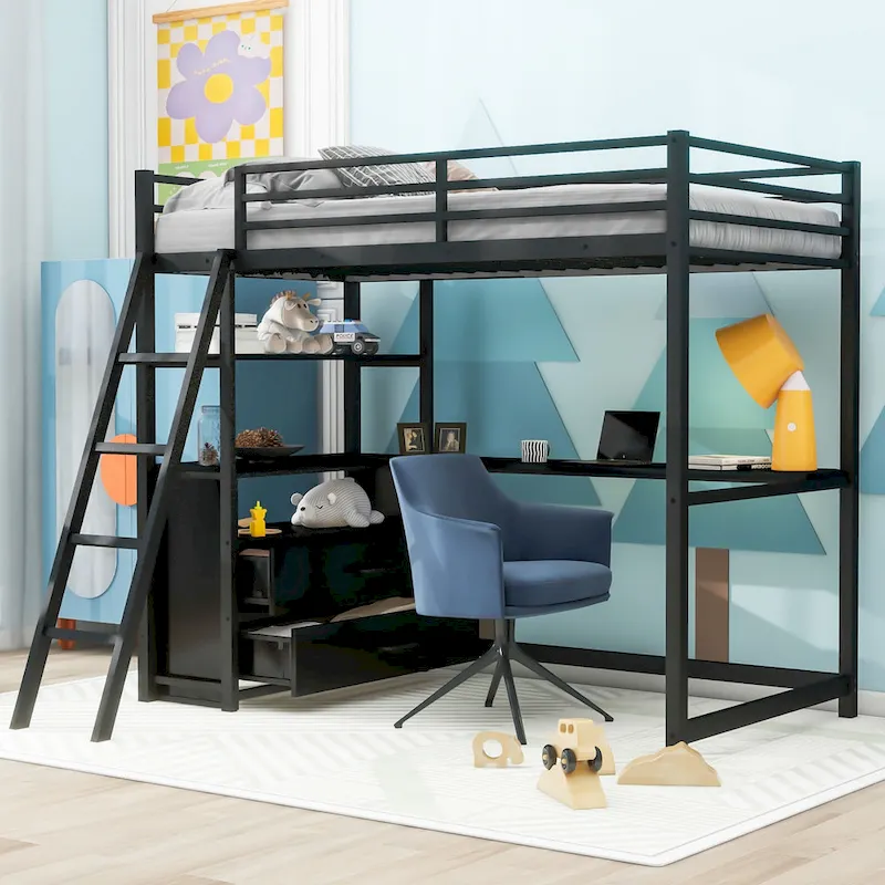 Loft Bed with Desk and Shelves