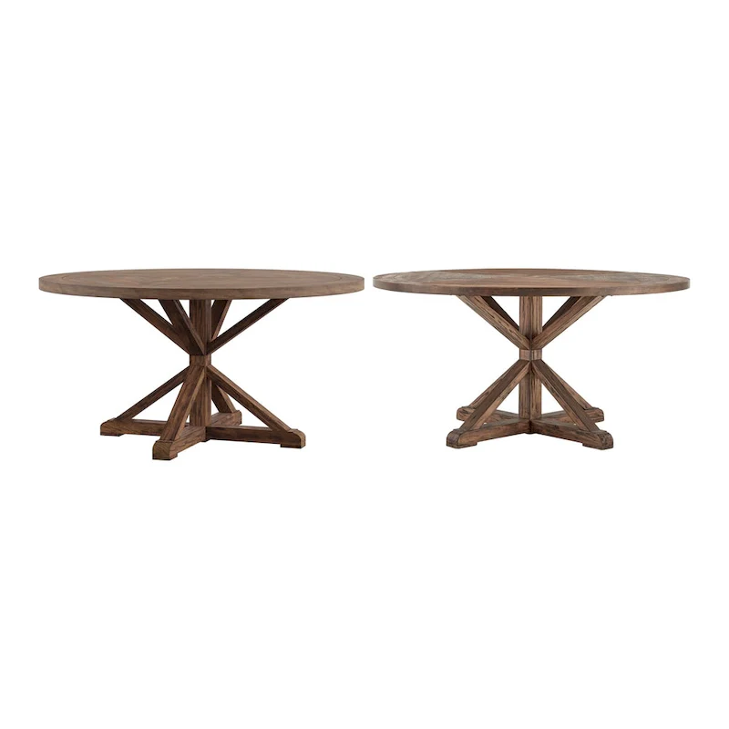Krakova Rustic X-Base Round Pine Wood Dining Table