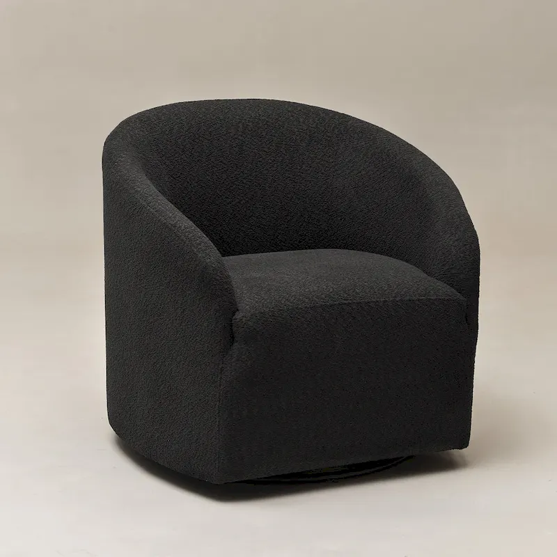 KINWELL 32 W Boucle Upholstered Swivel Barrel Accent Armchair