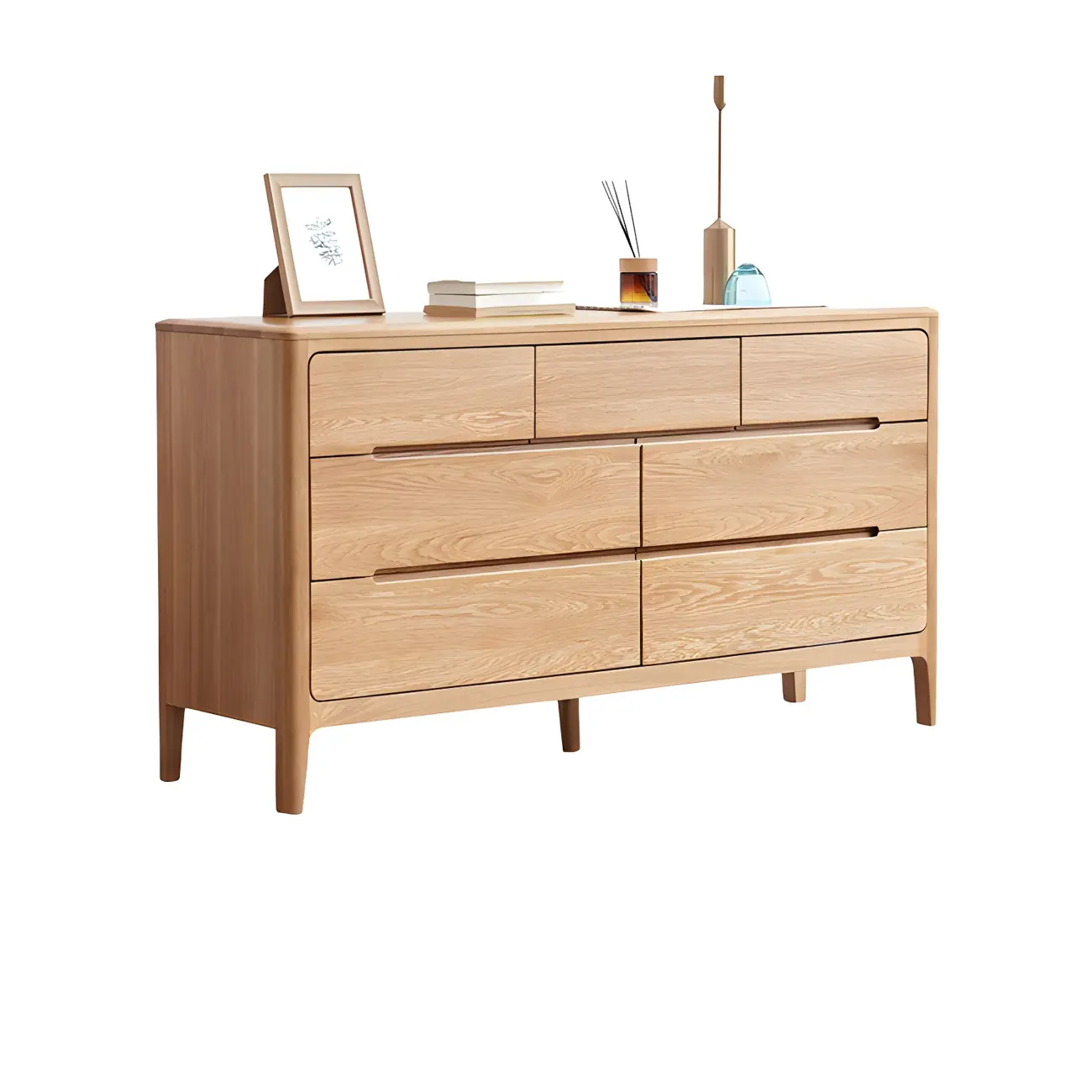 Traditional Natural Solid Wooden Double Dressers with Drawers