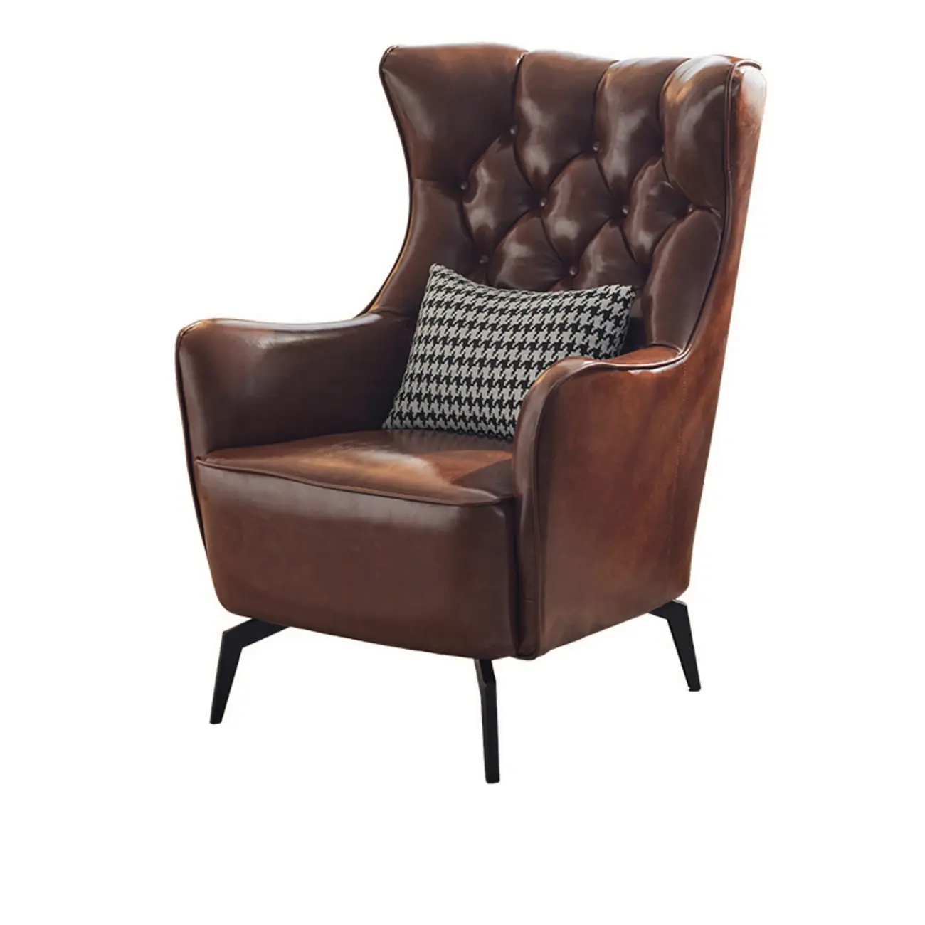 Modern Oiled Leather Tufted Wingback Accent Chair with Arms