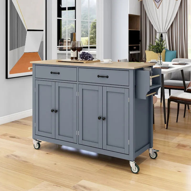 Kitchen Island Cart with Solid Wood Top