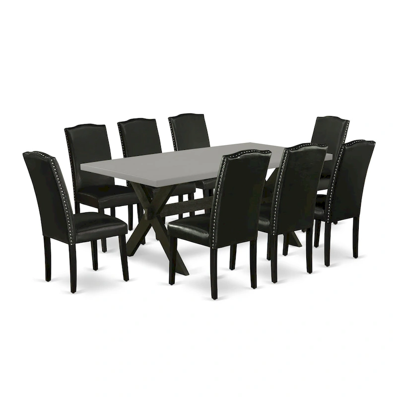 East West Furniture Dining Set- a Dining Table and Black Pu Leather Parson Chairs, Wire brushed Black.(Pieces Options)