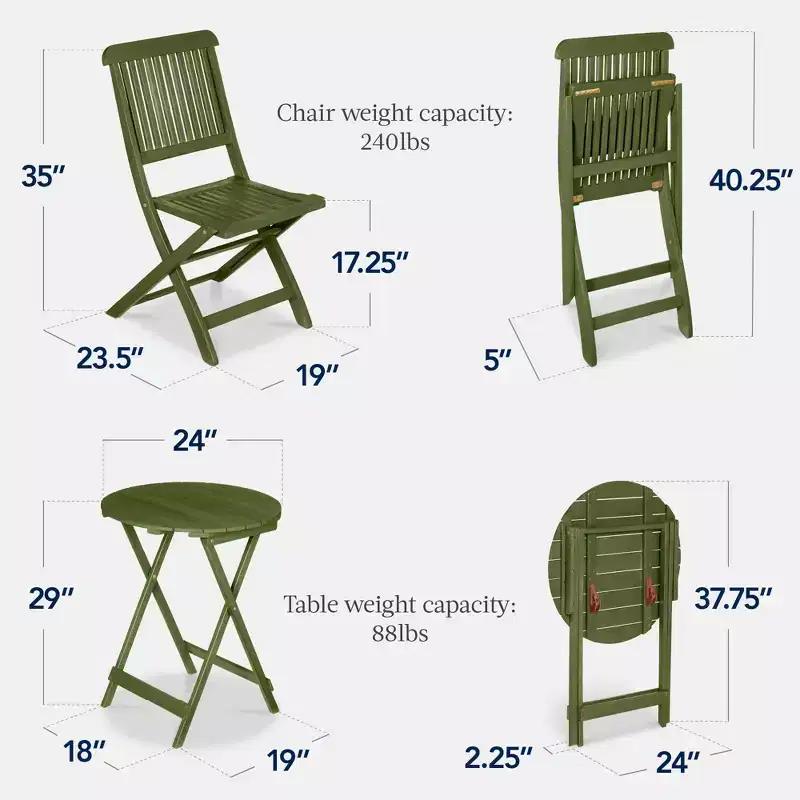 Best Choice Products 3-Piece Acacia Wood Bistro Set, Folding Patio Furniture w/ 2 Chairs, Table
