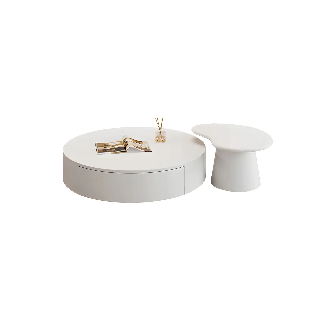 Modern Wooden White Round Nesting Coffee Tables