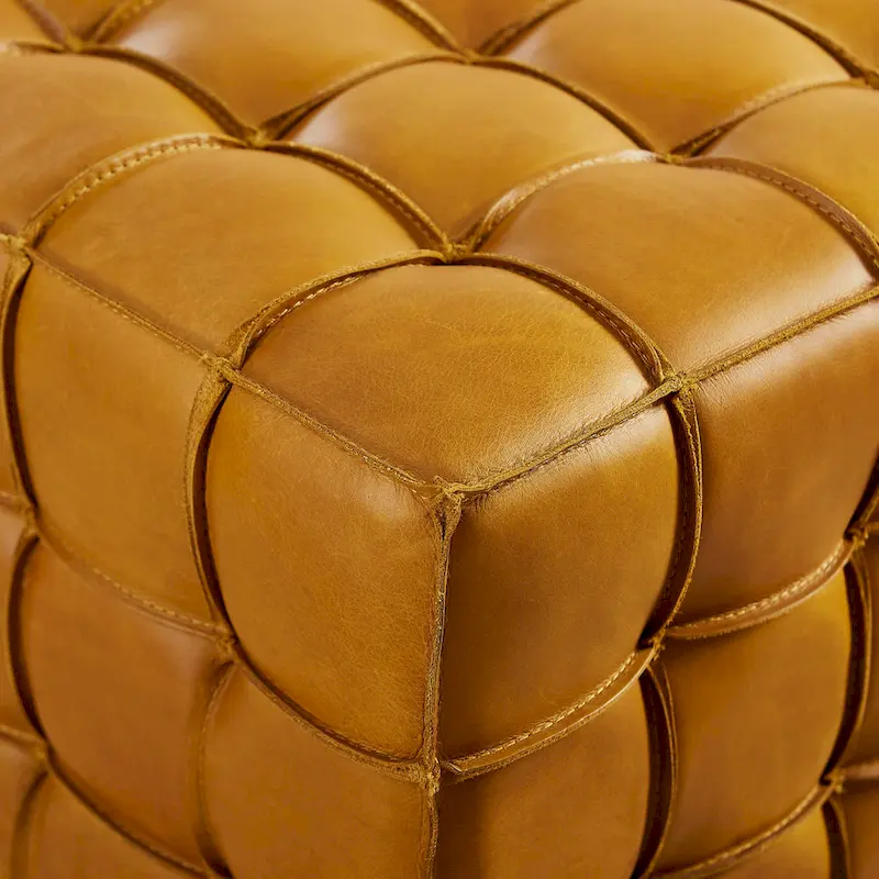 Art Leon Top Grain Leather Square Pouf Ottoman