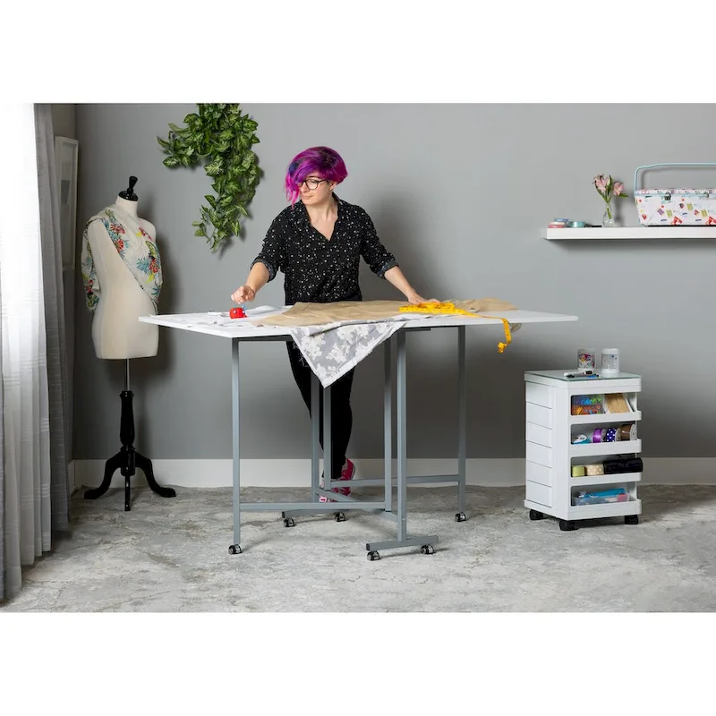 White Folding Craft and Cutting Table with Casters for Adults