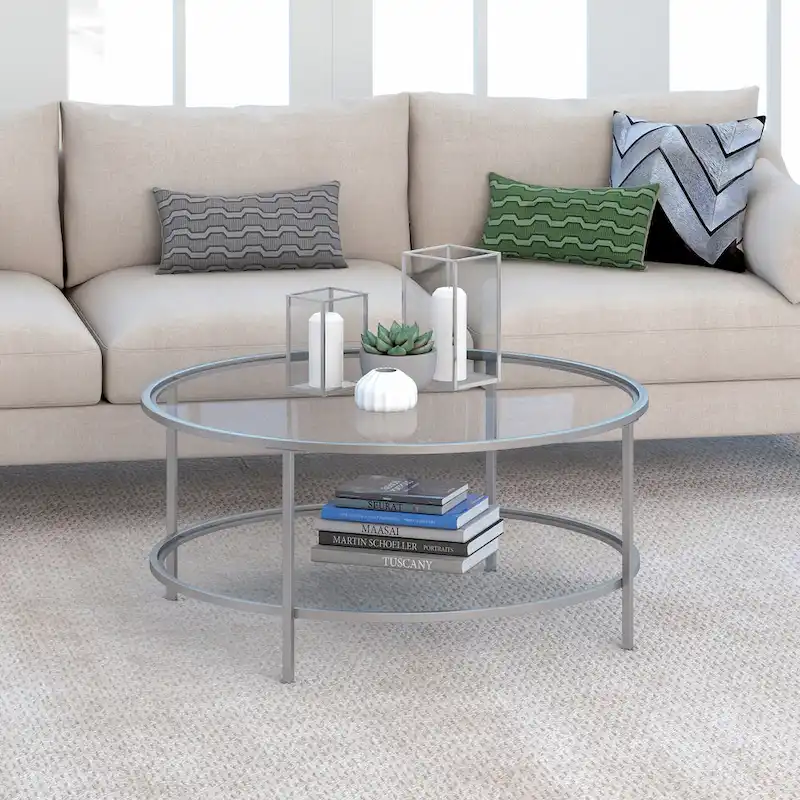 Sivil 36 Wide Round Coffee Table with Glass Top - 36 Wide