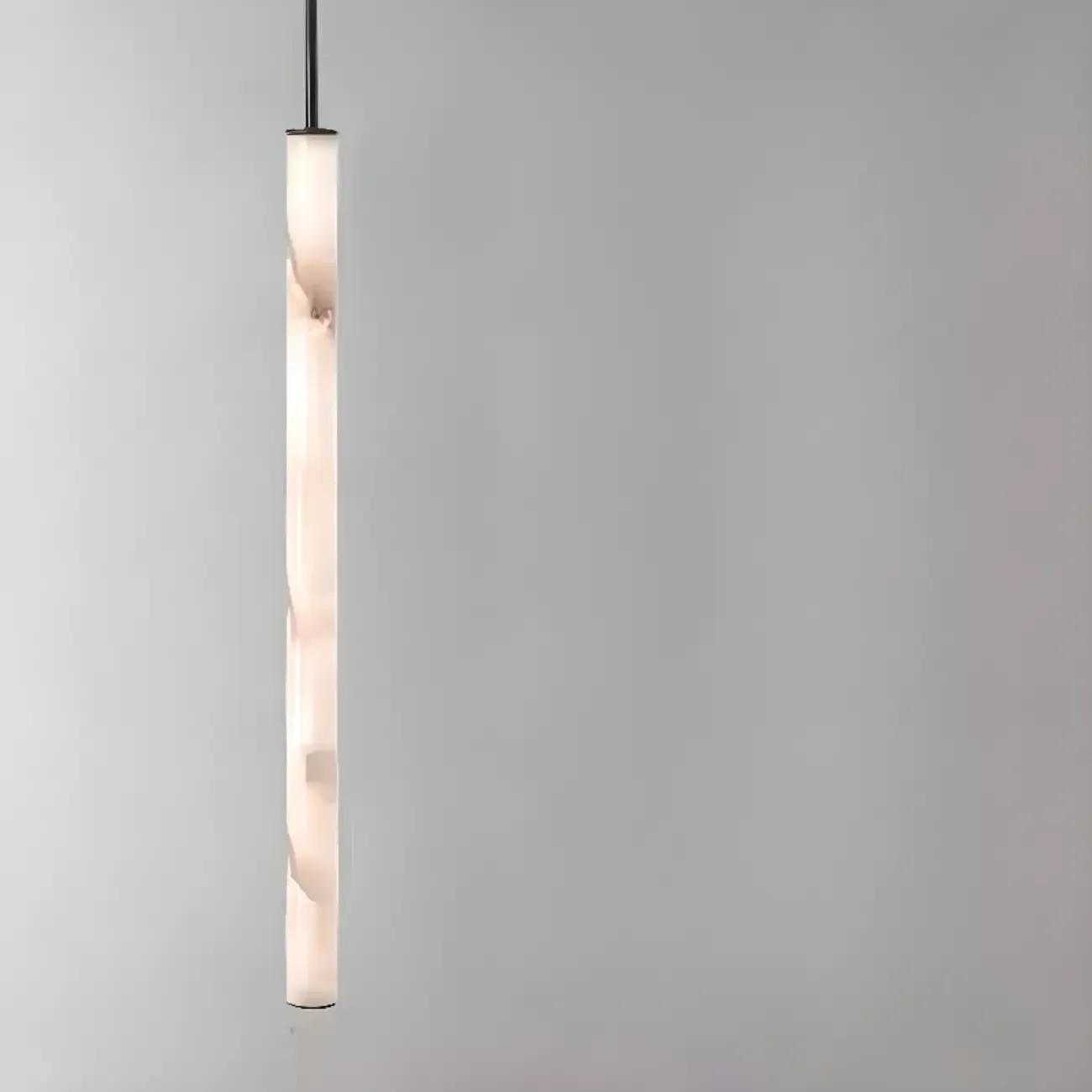 Modern Black Metal Alabaster Cylinder LED Pendant Light