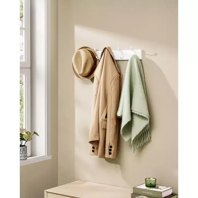 Set of 2 Wall-Mounted Coat Rack, Hook Rack, 8 Dual Metal Hooks, for Coats, Bags, Keys