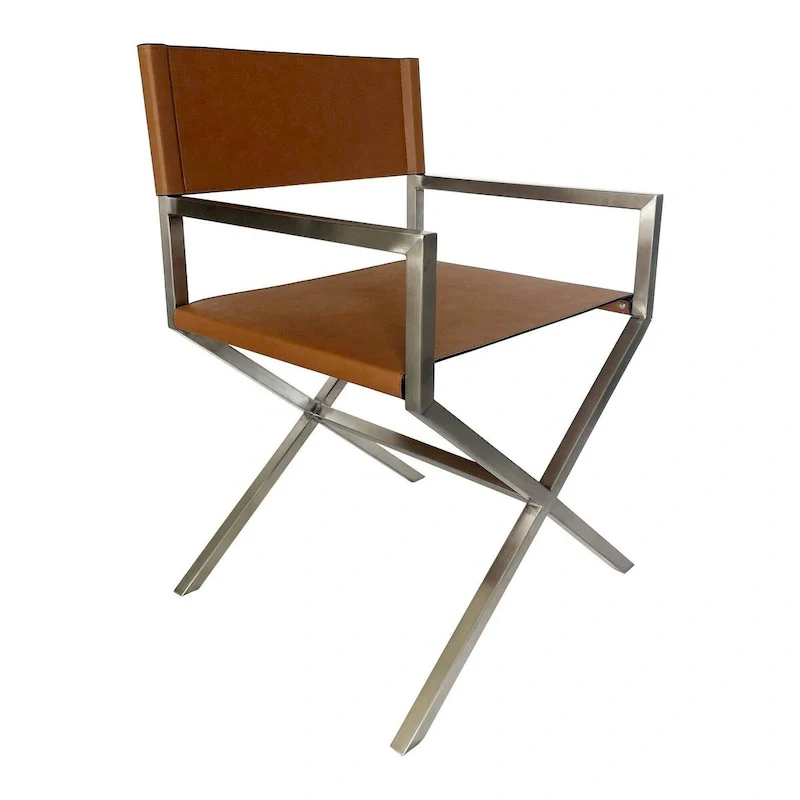 Rux Dining Chair, Smooth Brown Faux Leather, Director's Style Cross Legs
