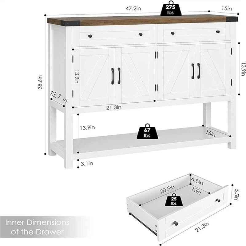 Buffet Cabinet - 14.96 D x 47.24 W x 38.58 H