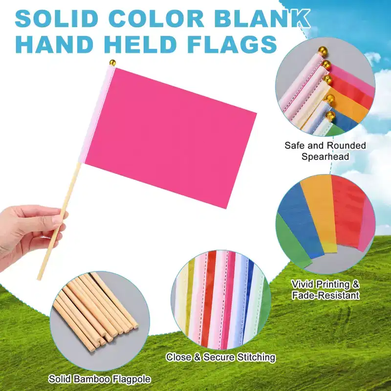 Unique Bargains Mini Sublimation Polyester Hand Held Plain Flags 12 Pcs