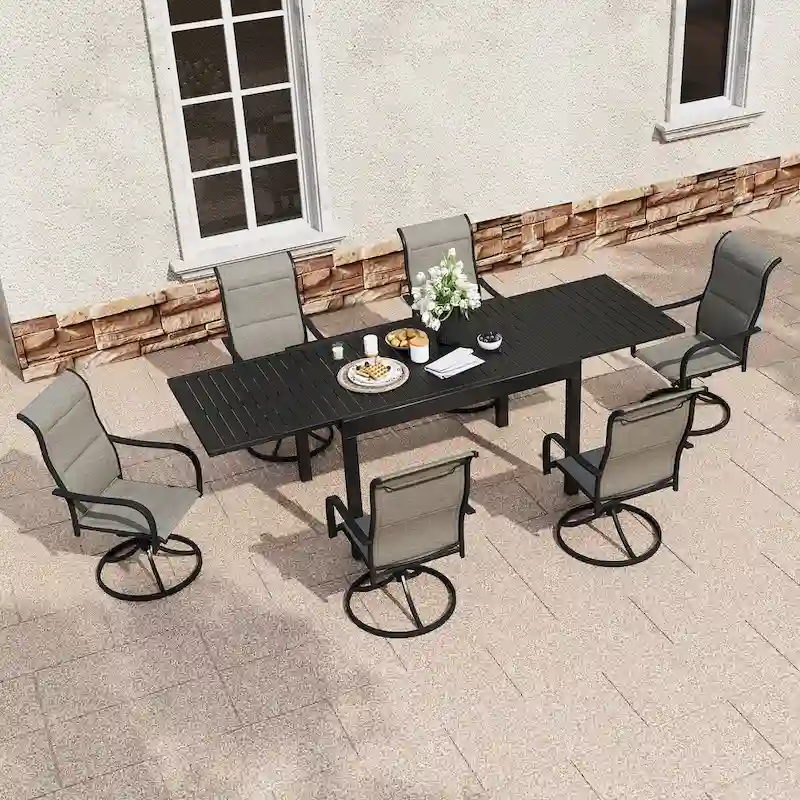 7 Pieces Outdoor Dining Set with 1 Extendable Dining Table