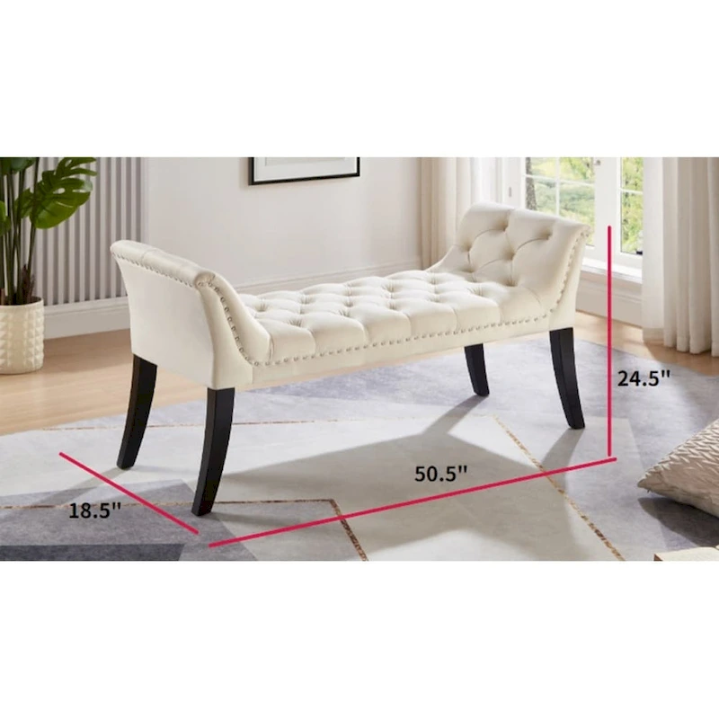 Upholstered Footrest Stool Rectangular Velvet fabric Accent Bench - 50.00L * 18.50W * 24.50H