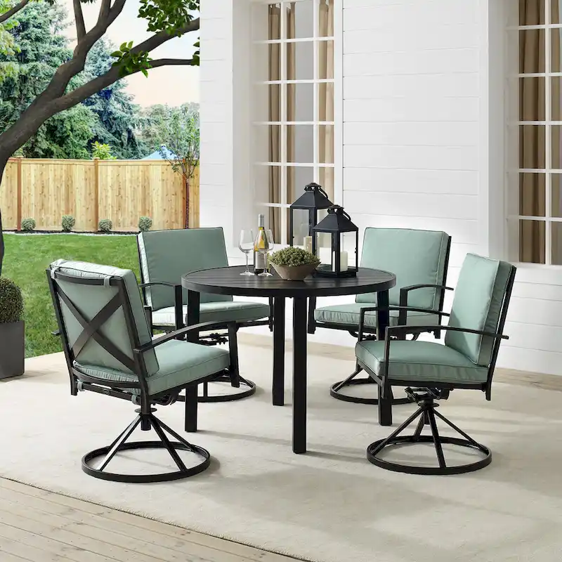 Crosley Kaplan 5Pc Outdoor Metal Round Dining Set- Table & 4 Swivel Chairs