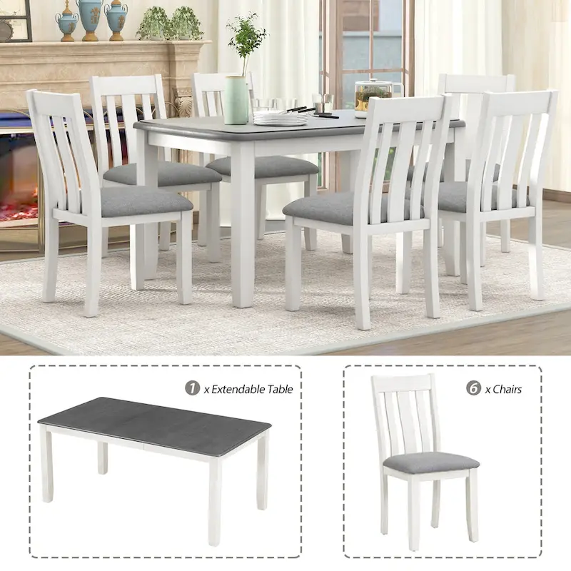 7-Piece Dining Table Set with Extendable Table and 6 Chairs