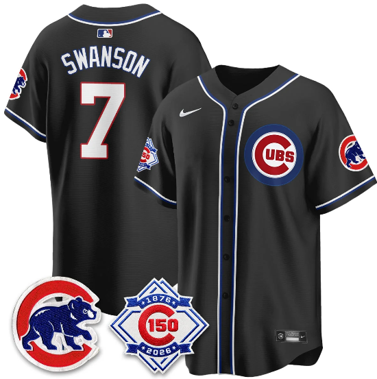 Chicago Cubs Dansby Swanson 150th Anniversary Black Out Style Vapor Premier Limited Jersey