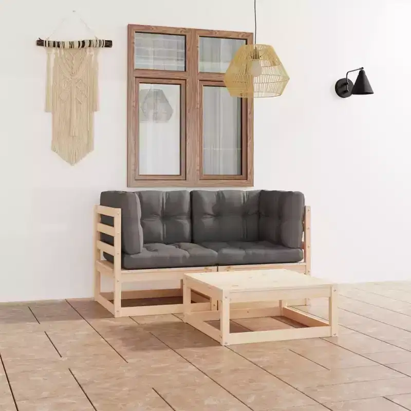 vidaXL Garden Lounge Set Solid pine wood, fabric (100% polyester)