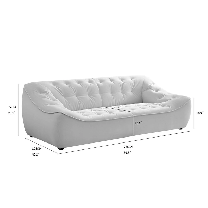 White Durable Fabric Sofa with Solid Wood Frame