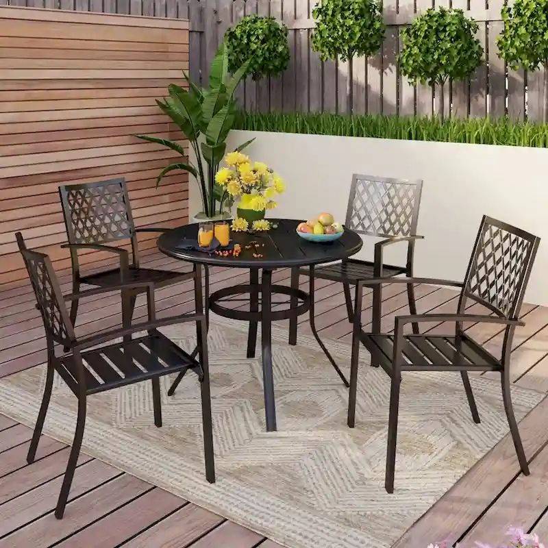 MAISON ARTS 5-Piece Outdoor 37.8/42 Round Metal Patio Dining Set
