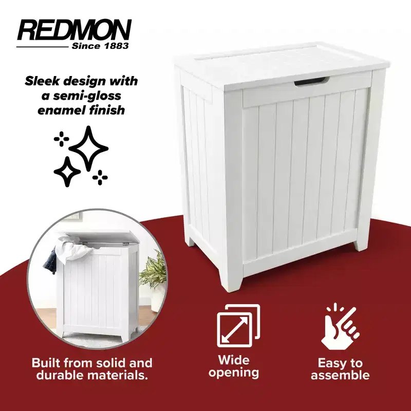 Redmon Contemporary Wooden Clothes Hamper for Bedroom and Laundry Room, White