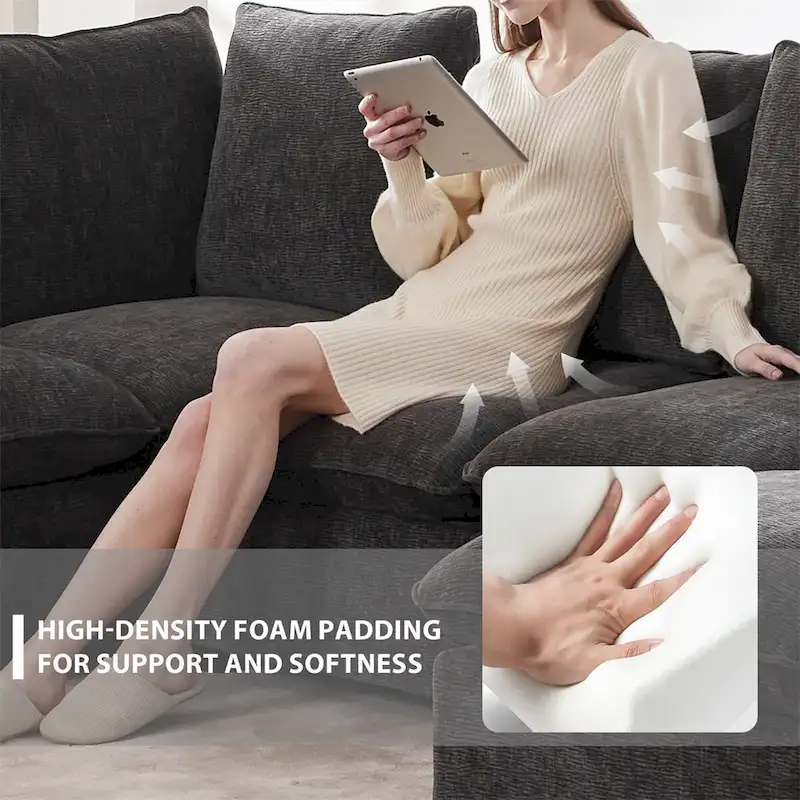 Modern L Shape Modular Sofa,Chenille Sectional Couch Set w/2 Pillows