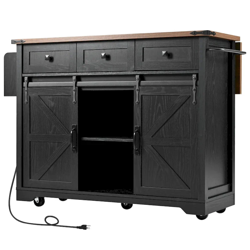 53.7 Farmhouse Kitchen Island With Power Outlet(no include stool)