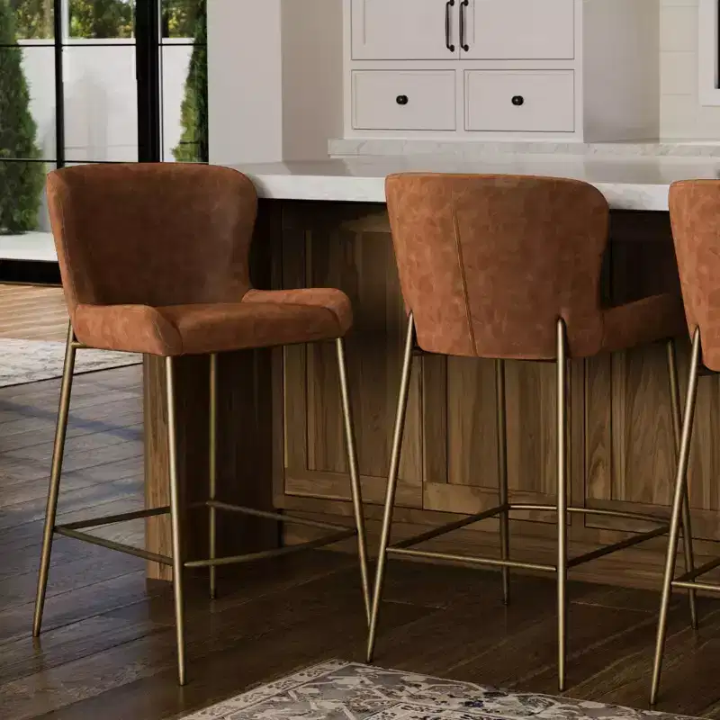 Maven Lane Naomi Metal Counter Stool with Faux Leather 27