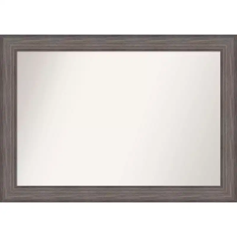41" x 29" Non-Beveled Country Barn Wood Bathroom Wall Mirror Brown - Amanti Art