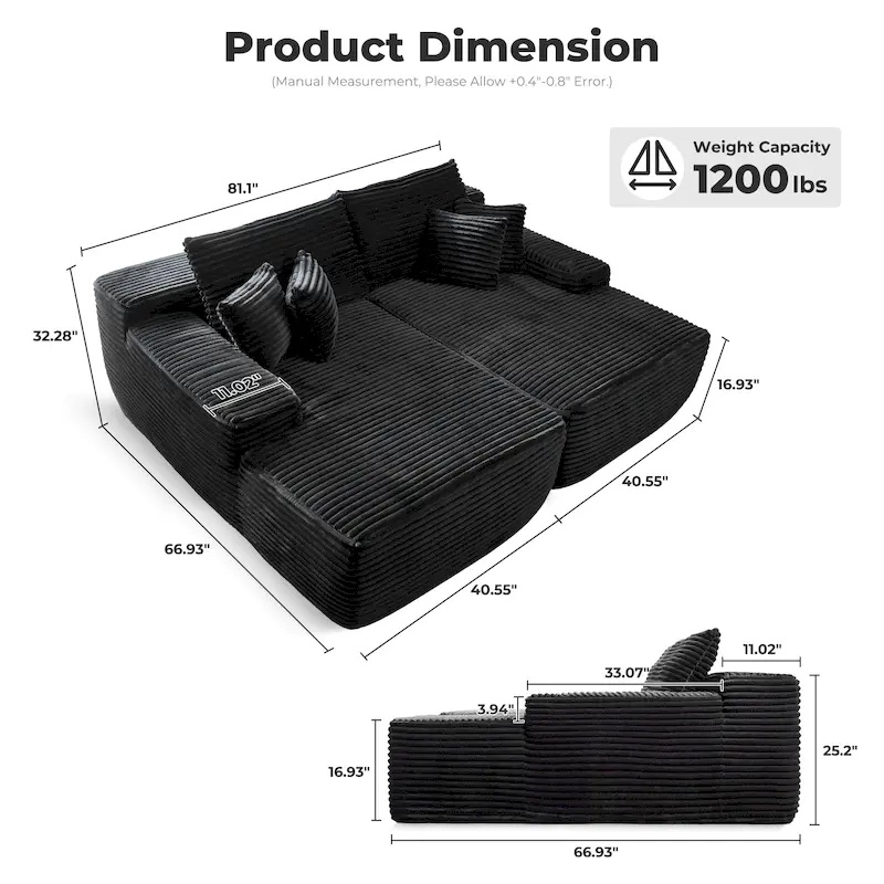 Long Plush Double Chaise Sofa