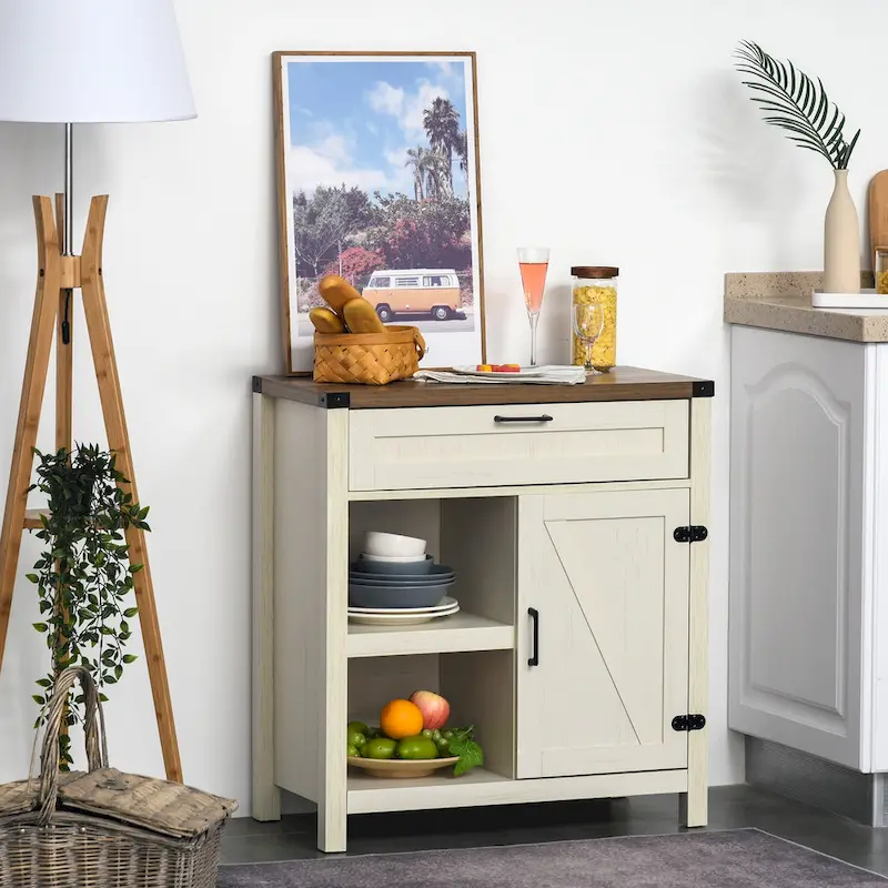 Rustic Barn Door Storage Cabinet/Modern Farmhouse Buffet Sideboard for Kitchen & Dining Room
